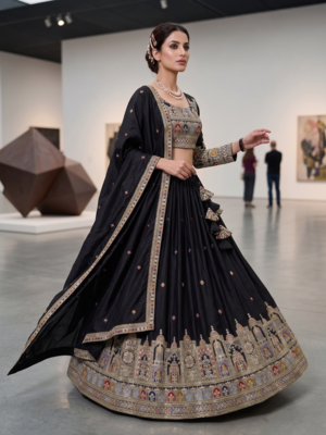 Black Traditional Lehenga Choli with Heavy Border Work & Elegant Dupatta 2