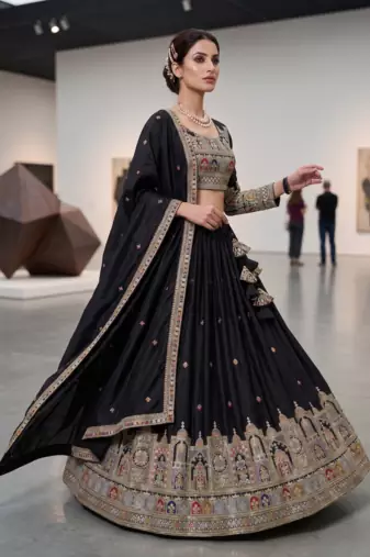 Black Traditional Lehenga Choli with Heavy Border Work & Elegant Dupatta