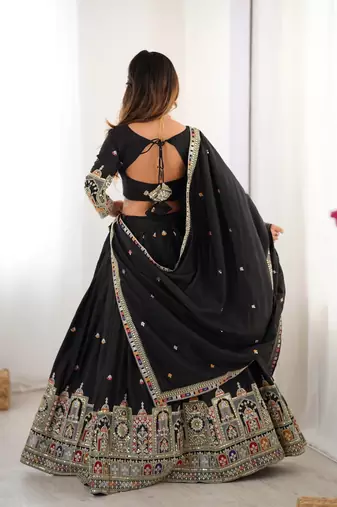 Black Traditional Lehenga Choli with Heavy Border Work & Elegant Dupatta
