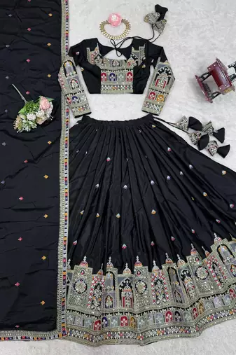 Black Traditional Lehenga Choli with Heavy Border Work & Elegant Dupatta