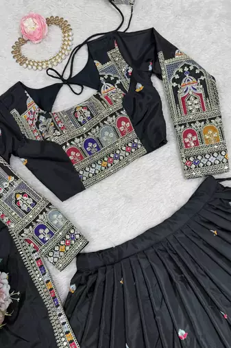 Black Traditional Lehenga Choli with Heavy Border Work & Elegant Dupatta