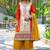 Orange vichitra silk embroidered straight kurta set with dupatta & full sleeves