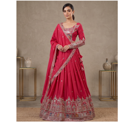 Pink Traditional Lehenga Choli with Heavy Border Work & Elegant Dupatta 1