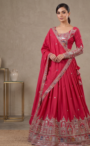 Pink Traditional Lehenga Choli with Heavy Border Work & Elegant Dupatta
