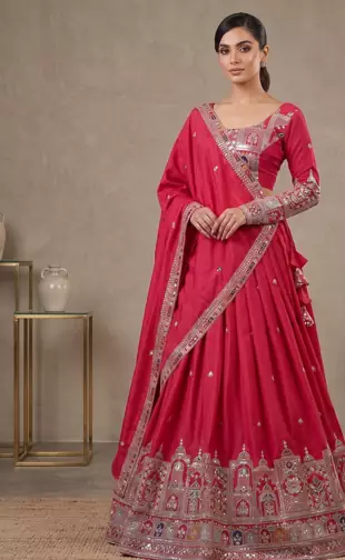 Pink Traditional Lehenga Choli with Heavy Border Work & Elegant Dupatta