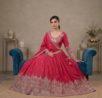 Pink Traditional Lehenga Choli with Heavy Border Work & Elegant Dupatta 2
