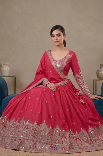 Pink Traditional Lehenga Choli with Heavy Border Work & Elegant Dupatta