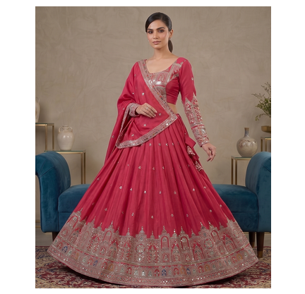 Pink Traditional Lehenga Choli with Heavy Border Work & Elegant Dupatta 3
