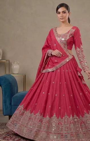 Pink Traditional Lehenga Choli with Heavy Border Work & Elegant Dupatta