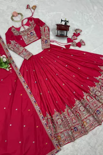 Pink Traditional Lehenga Choli with Heavy Border Work & Elegant Dupatta