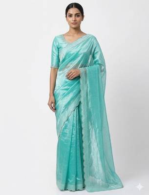 Elegant Aqua Blue Embellished Saree for Women 1
