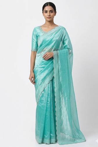 Elegant Aqua Blue Embellished Saree for Women