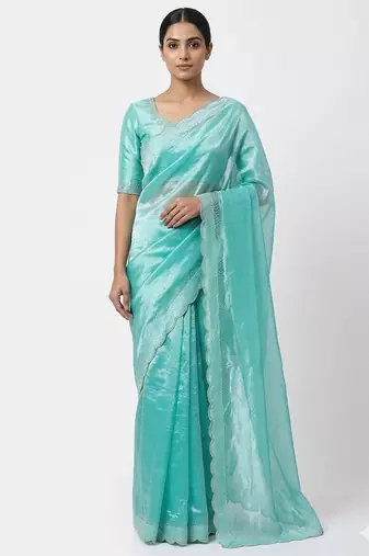 Elegant Aqua Blue Embellished Saree for Women