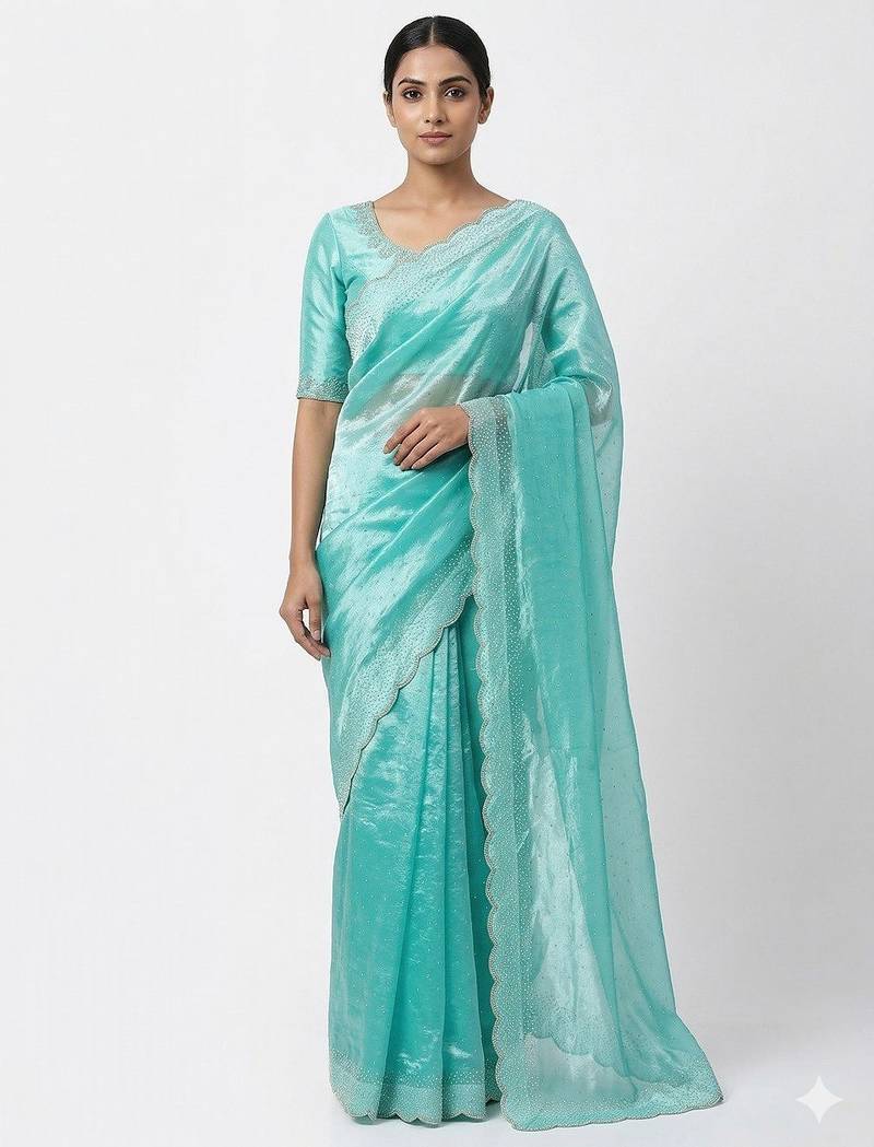 Elegant Aqua Blue Embellished Saree for Women