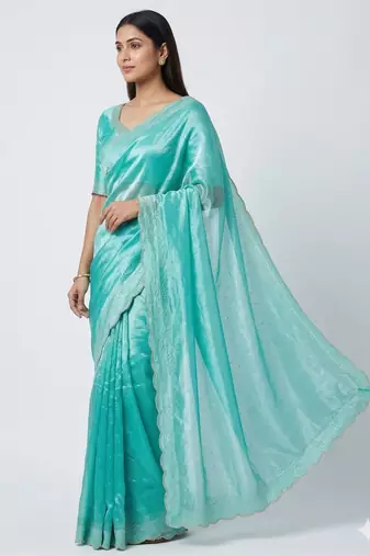 Elegant Aqua Blue Embellished Saree for Women