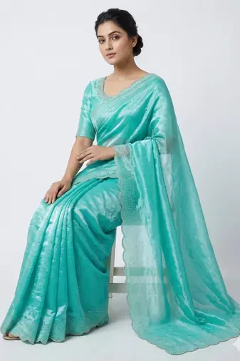 Elegant Aqua Blue Embellished Saree for Women