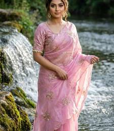 Pink Color embroidery beats work Silk Blend Saree