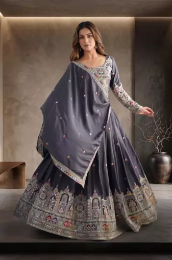  Light Black traditional lehenga choli with heavy border work & elegant dupatta