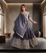  Light Black traditional lehenga choli with heavy border work & elegant dupatta