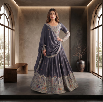  Light Black traditional lehenga choli with heavy border work & elegant dupatta 2