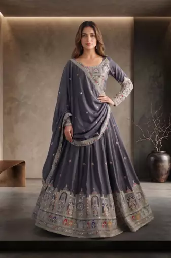  Light Black traditional lehenga choli with heavy border work & elegant dupatta