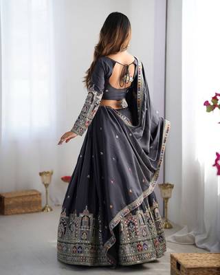  Light Black traditional lehenga choli with heavy border work & elegant dupatta 3