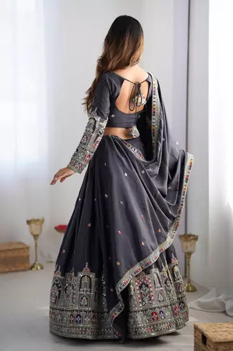  Light Black traditional lehenga choli with heavy border work & elegant dupatta