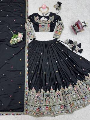  Light Black traditional lehenga choli with heavy border work & elegant dupatta 4