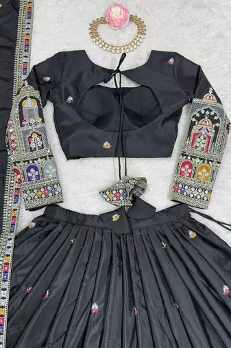  Light Black traditional lehenga choli with heavy border work & elegant dupatta