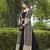 Black faux georgette full sleeve embroidered gown with jacket and dupatta
