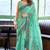 Turquoise linen jacquard woven saree with blouse
