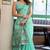 Turquoise linen jacquard woven saree with blouse