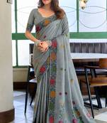 Grey linen jacquard woven saree with blouse