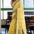 Yellow linen jacquard woven saree with blouse