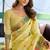 Yellow linen jacquard woven saree with blouse
