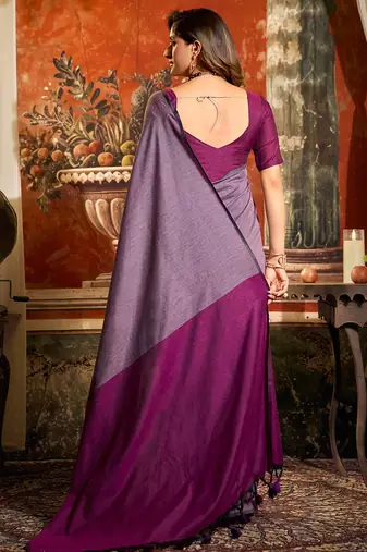 Lavender mal cotton contrast pallu with fancy tassels saree with blouse