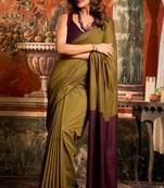 Olive mal cotton contrast pallu with fancy tassels saree with blouse