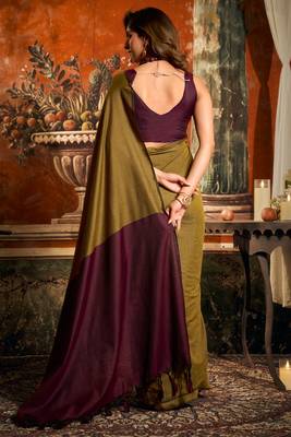 Olive mal cotton contrast pallu with fancy tassels saree with blouse 4