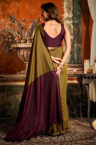 Olive mal cotton contrast pallu with fancy tassels saree with blouse
