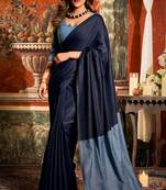 Navy blue mal cotton contrast pallu with fancy tassels saree with blouse