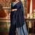 Navy blue mal cotton contrast pallu with fancy tassels saree with blouse