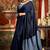 Navy blue mal cotton contrast pallu with fancy tassels saree with blouse
