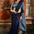 Navy blue mal cotton contrast pallu with fancy tassels saree with blouse