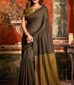 Brown mal cotton contrast pallu with fancy tassels saree with blouse