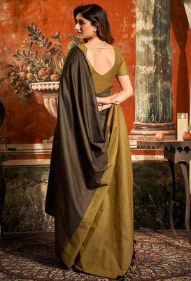 Brown mal cotton contrast pallu with fancy tassels saree with blouse 4