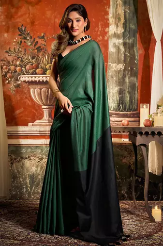 Green mal cotton contrast pallu with fancy tassels saree with blouse