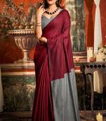 Maroon mal cotton contrast pallu with fancy tassels saree with blouse