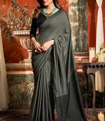 Grey mal cotton contrast pallu with fancy tassels saree with blouse