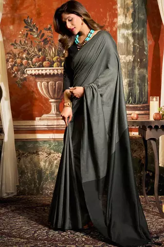 Grey mal cotton contrast pallu with fancy tassels saree with blouse