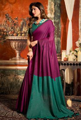 Magenta mal cotton contrast pallu with fancy tassels saree with blouse 2